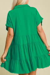 Umgee Full Size Raw Hem Folded Sleeve Tiered Dress Plus Size OutfitFlow
