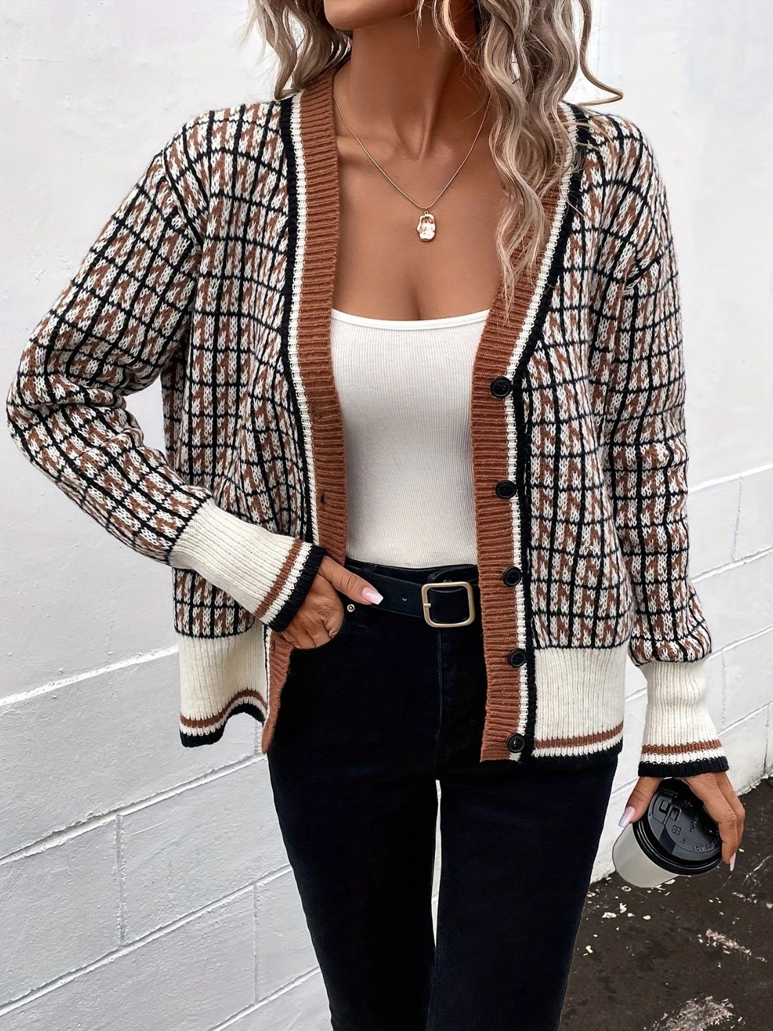 Outfit Flow - Plaid V-Neck Button Up Cardigan