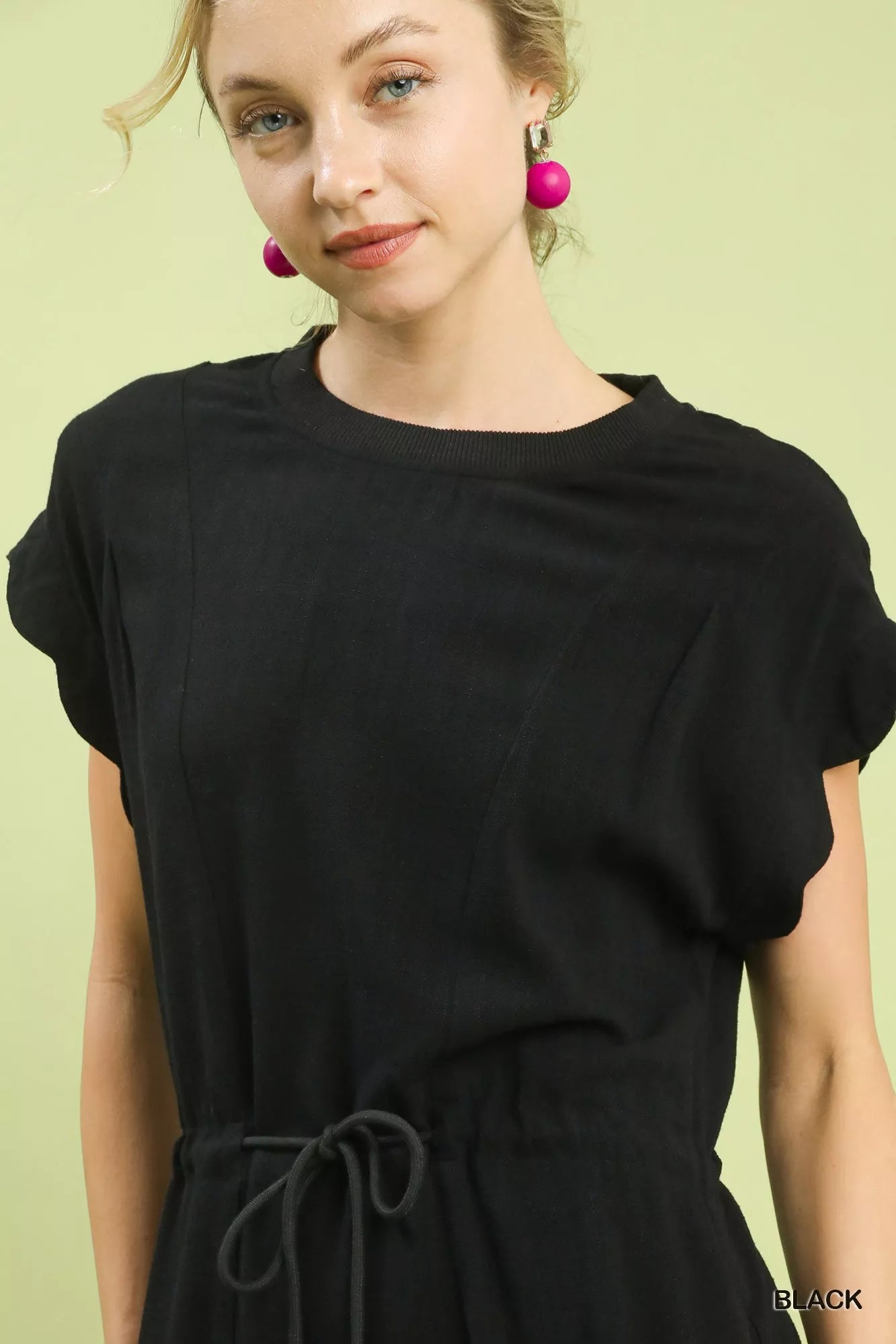 Umgee Linen Blend Scallop Hem Mini Dress Trendsi