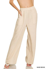 Zenana Double Gauze Elastic Band Pants Trendsi