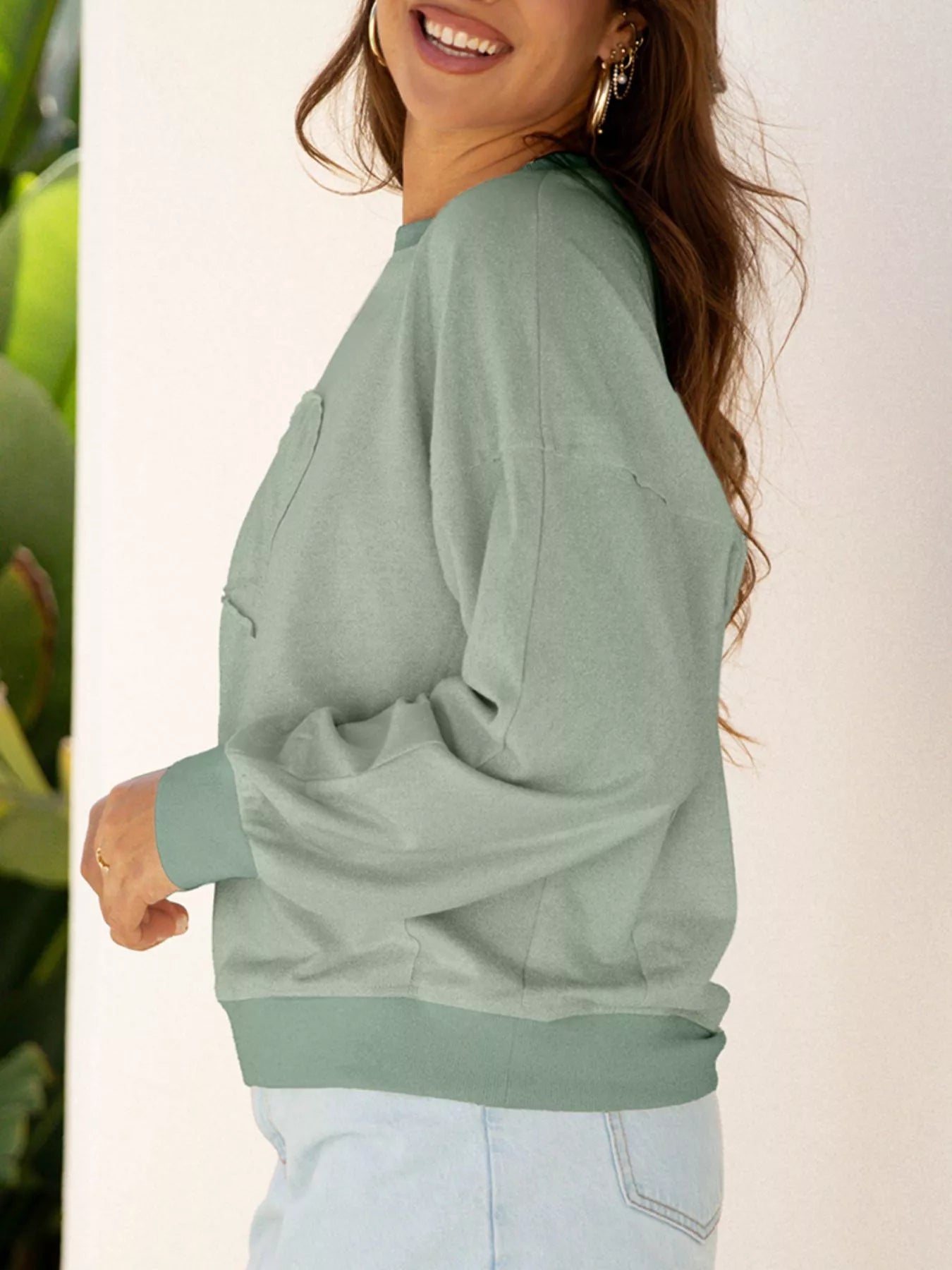 Raw Edge Flower Patch Drop Shoulder Casual Top OutfitFlow
