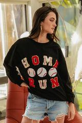 BiBi Baseballs Homerun Patches French Terry Sweatshirt OutfitFlow