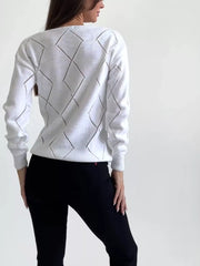 Openwork V-Neck Long Sleeve Sweater OutfitFlow