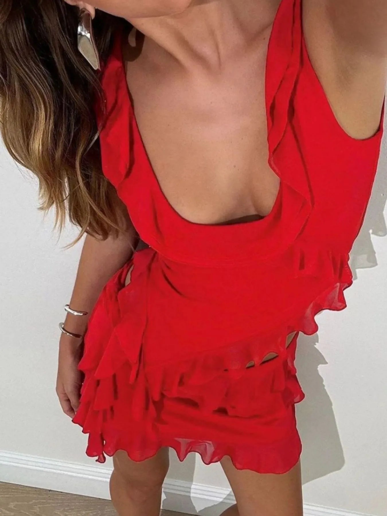 Ruffled Scoop Neck Tank and Skirt Set OutfitFlow