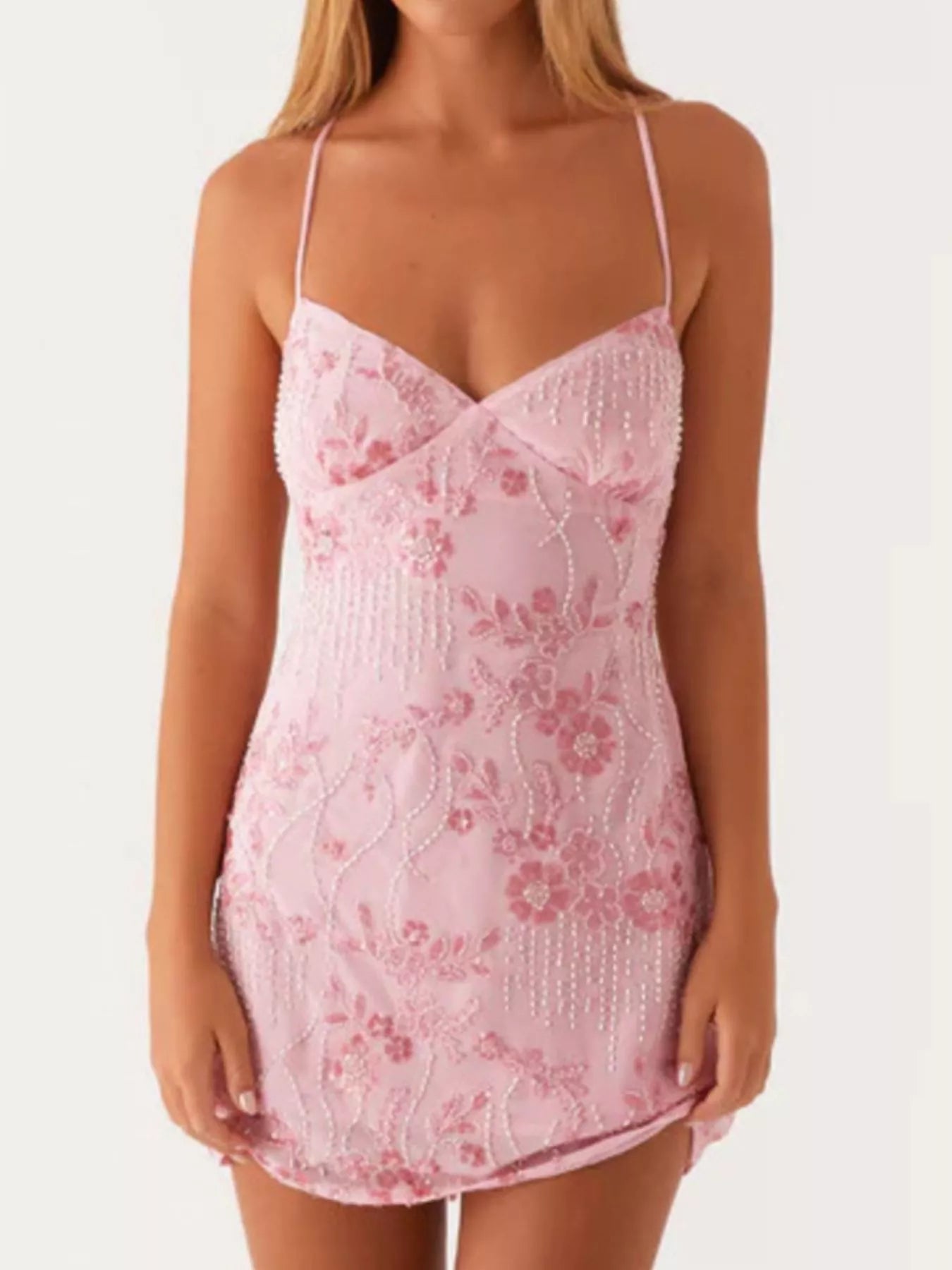 Backless Embroidered Sequin Cami Dress OutfitFlow