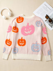 Halloween Cute Pumpkin Pattern Sweater OutfitFlow