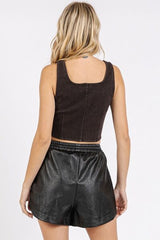 Mittoshop Mineral Wash Corset Crop Stretch Knit Tank OutfitFlow