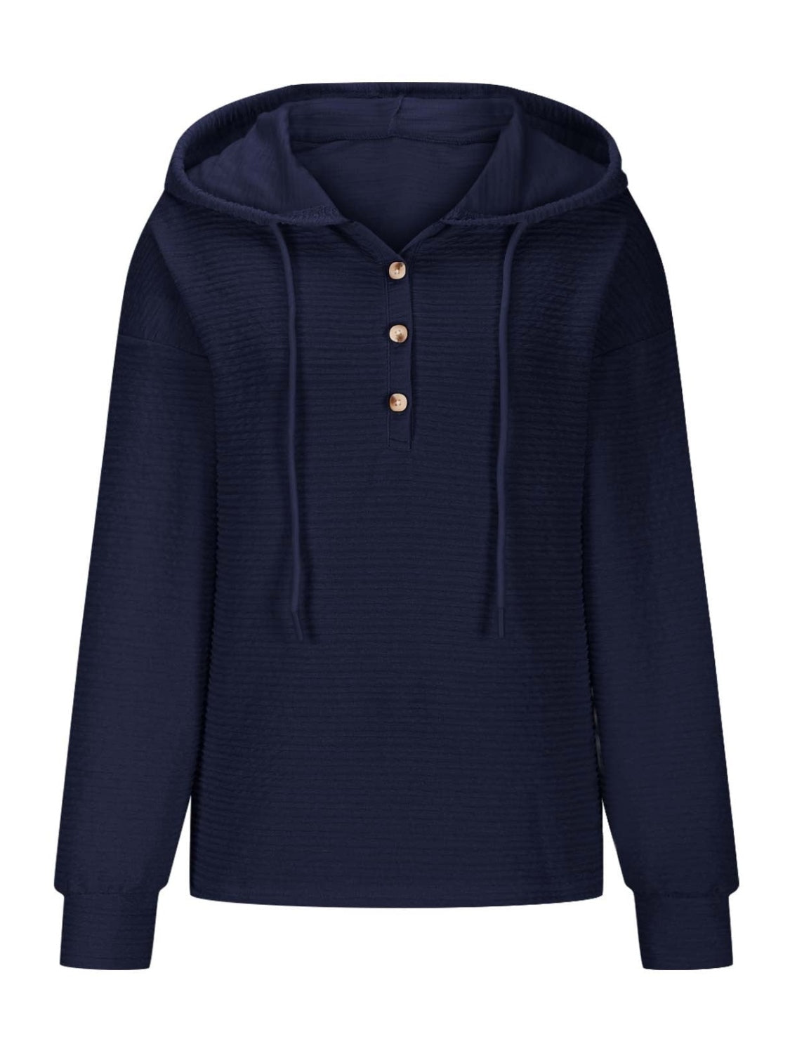 Outfit Flow - Drawstring Quarter Button Long Sleeve Hoodie