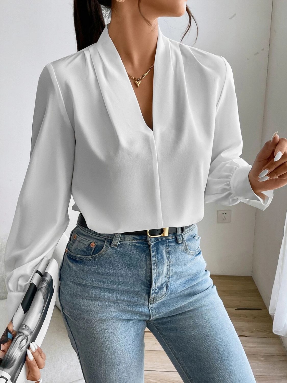 V Neck Long Sleeve Top