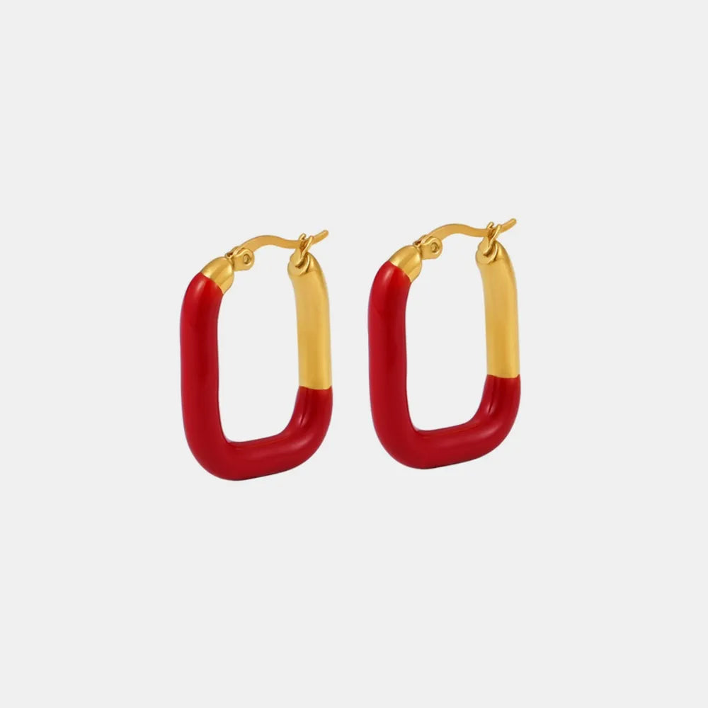 Stainless Steel Drip Oil Contrast Earring Red Gold One Size OutfitFlow