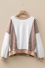 Stripe Colorblock Patchwork Contrast Stitching Sweatshirt OutfitFlow