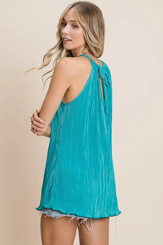 BiBi Pleating Knit Halter Neck Top OutfitFlow