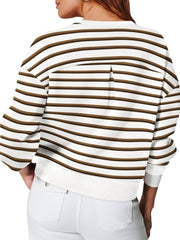 Outfit Flow - Lovelet Striped Round Neck Long Sleeve Sweatshirt