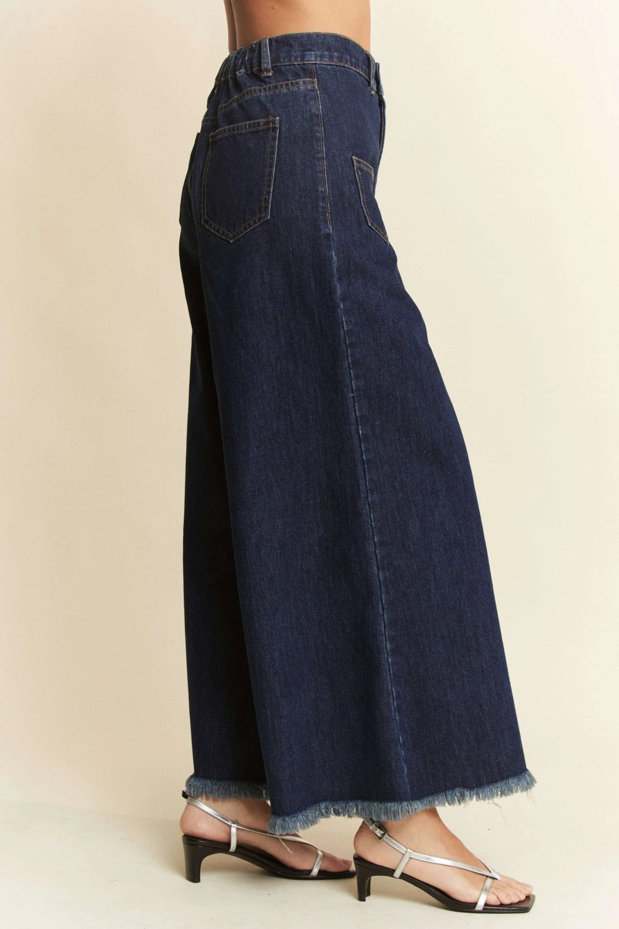 Davi & Dani Patch Pocket Wide Leg Culotte Jeans OutfitFlow