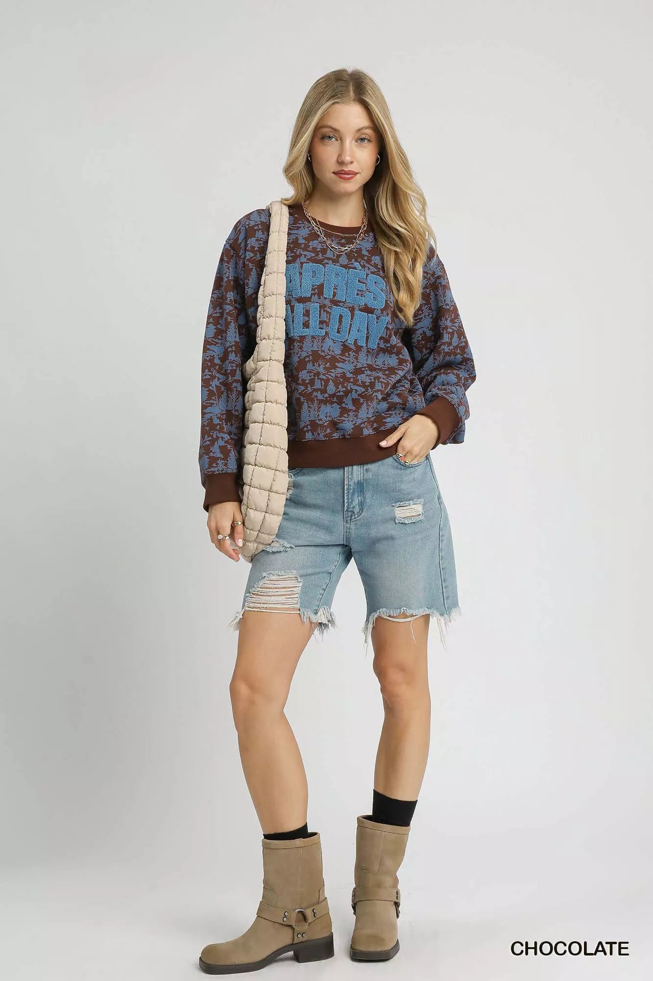 Umgee Scenic Print Cropped Sweatshirt OutfitFlow