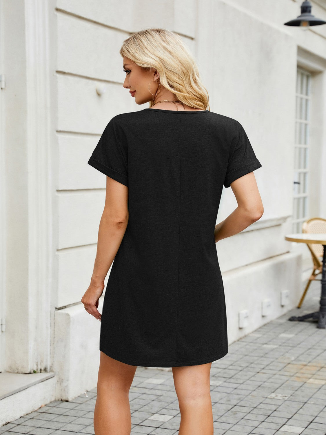 V-Neck Short Sleeve Mini Tee Dress OutfitFlow