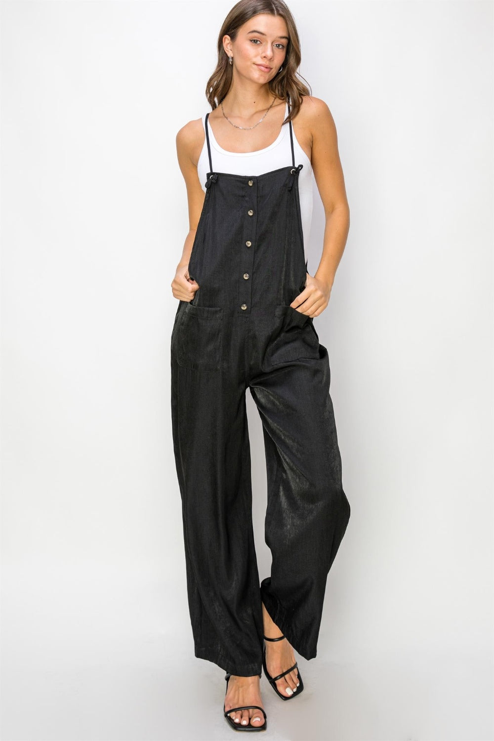 Outfit Flow - HYFVE Half Button Sleeveless Straight Jumpsuit