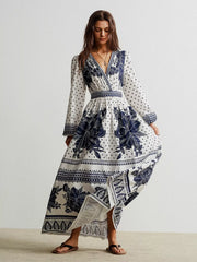 Floral Print Long Sleeve Maxi Dress Indigo OutfitFlow