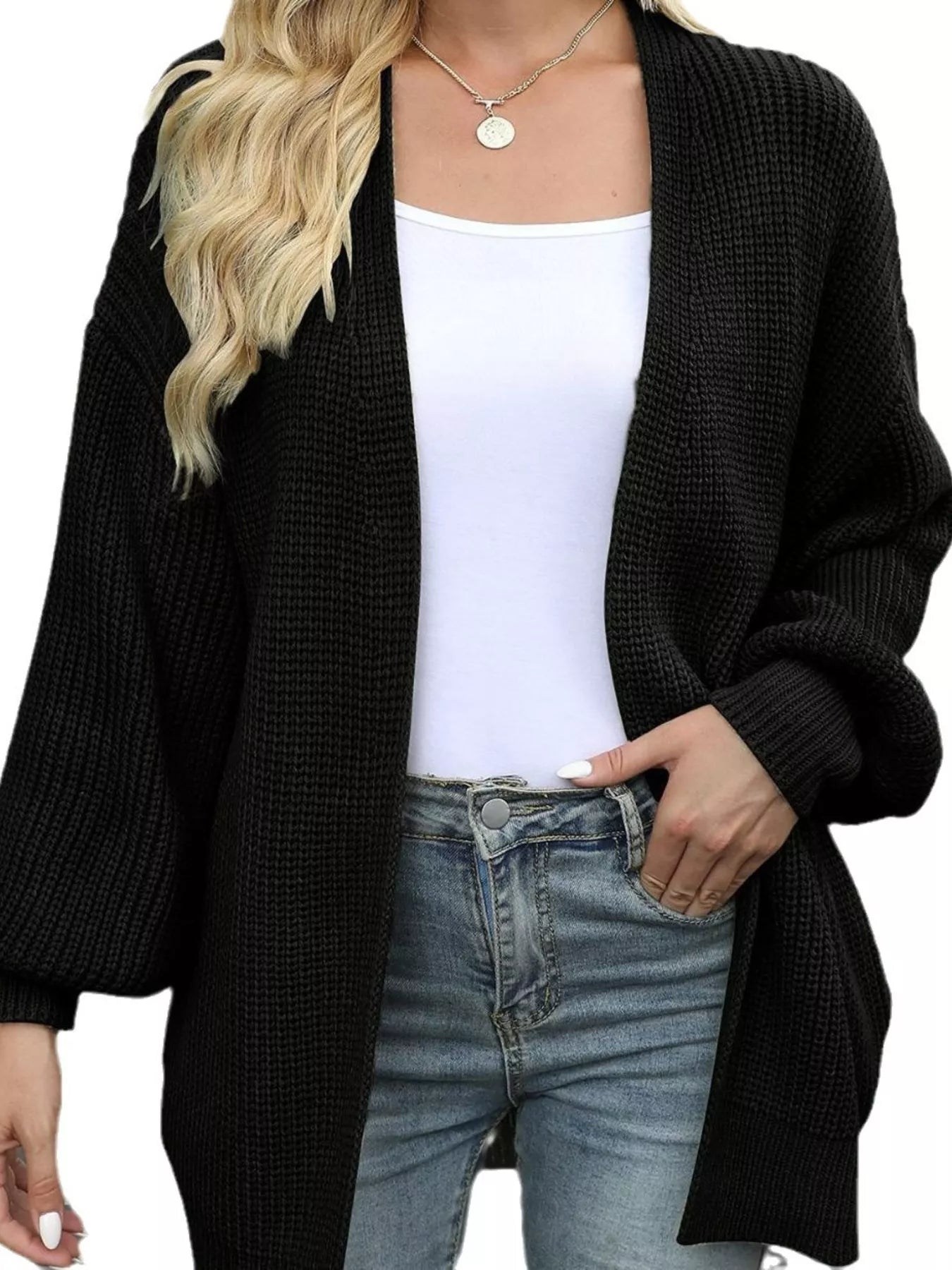 Oversized Chunky Knit Open Front Cardigan OutfitFlow