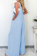 Checkered Pocketed Wide Leg Overalls OutfitFlow
