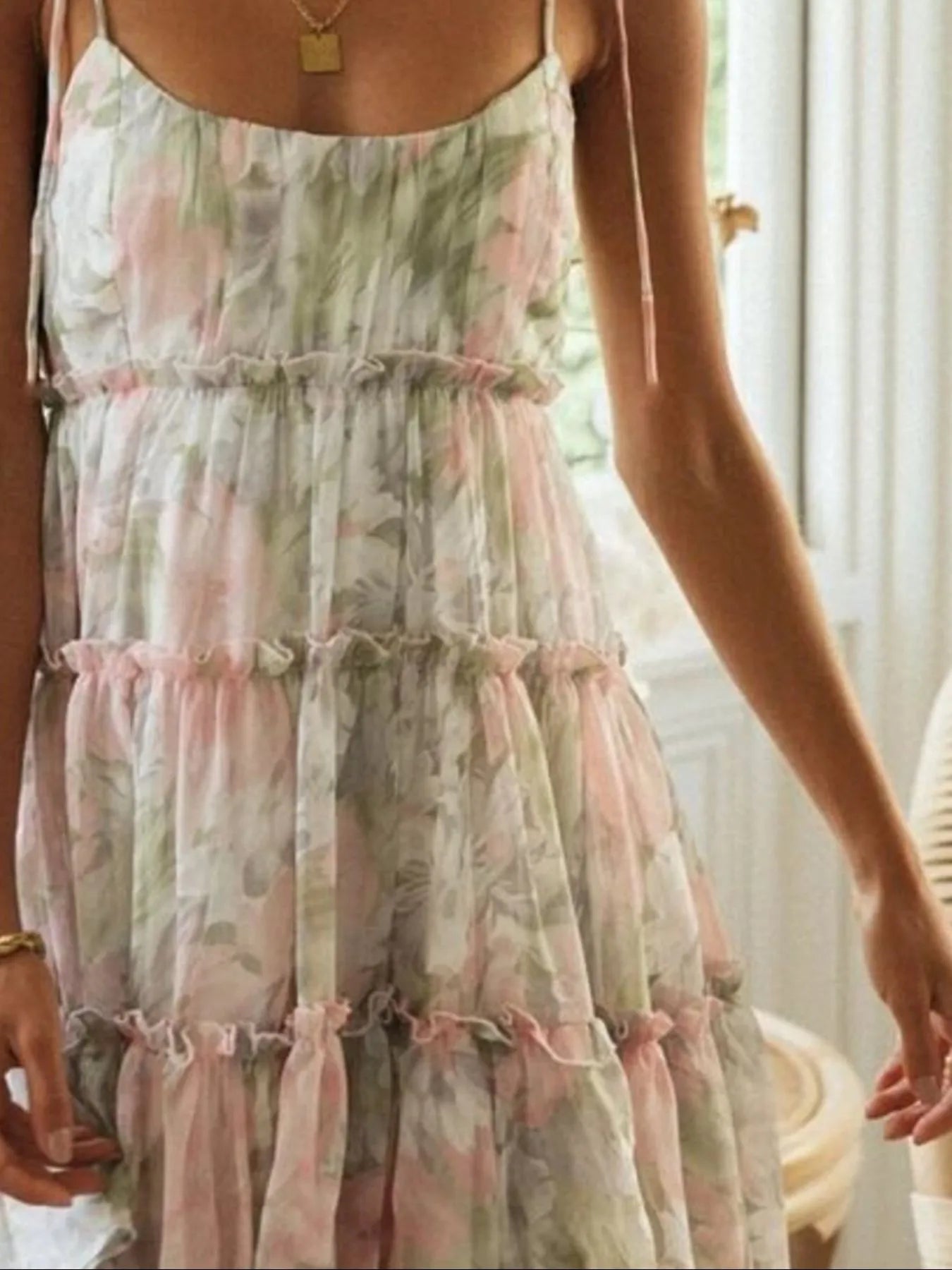 Printed Tie-Strap Tiered Mini Dress OutfitFlow