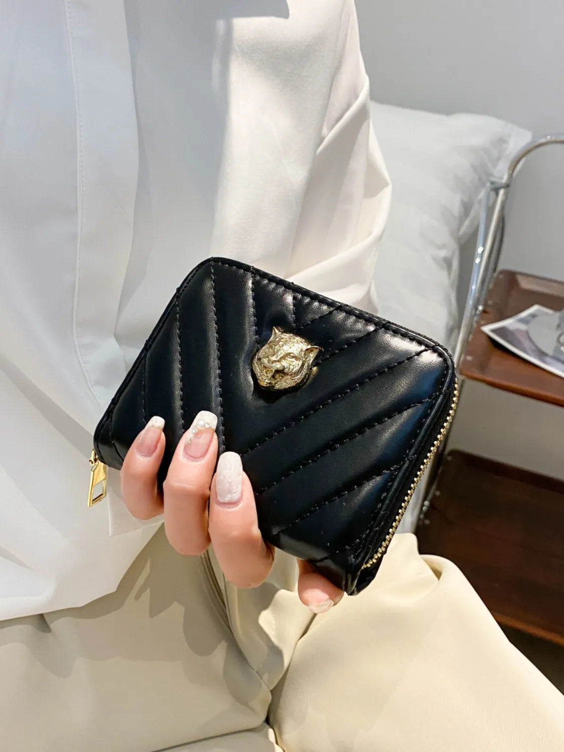 PU leather Solid Color Wallet Black One Size OutfitFlow
