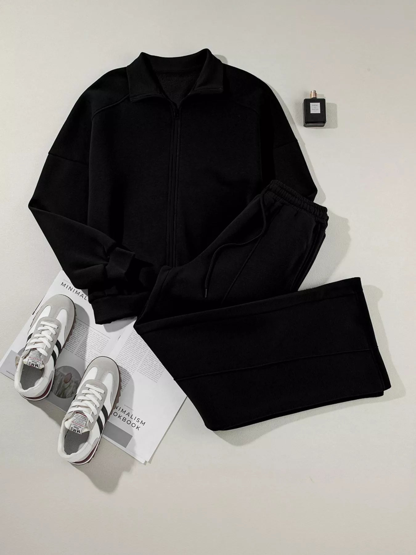 Drop Shoulder Zip Up Jacket and Drawstring Pants Active 2pcs Set OutfitFlow