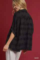 Umgee Jacquard Heart Collared Shirt Trendsi