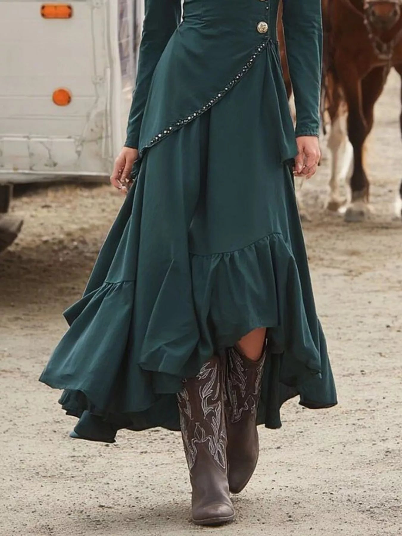 Surplice Asymmetrical Ruffle Hem Maxi Dress Trendsi