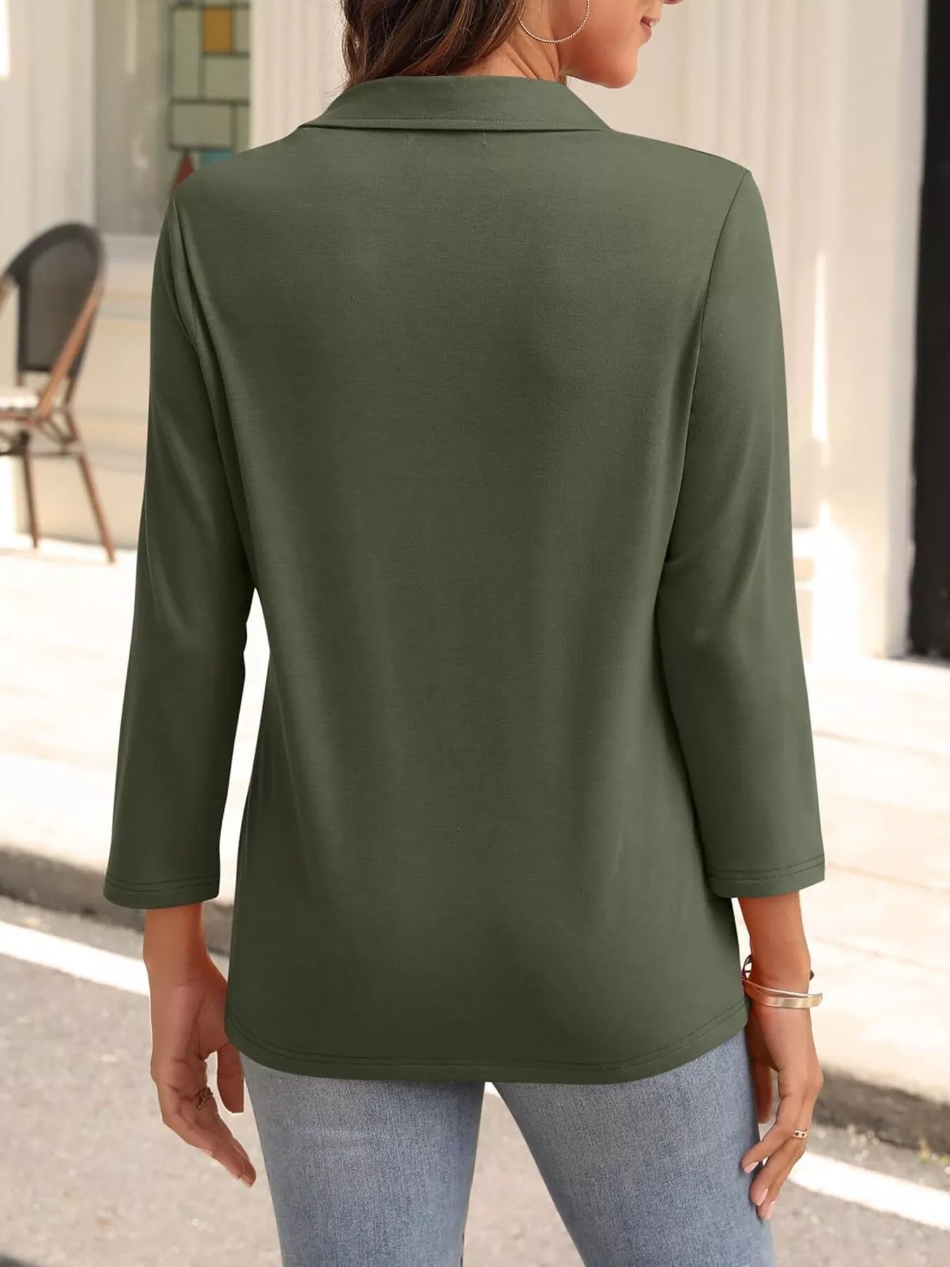 Johnny Collar Solid Color Top OutfitFlow