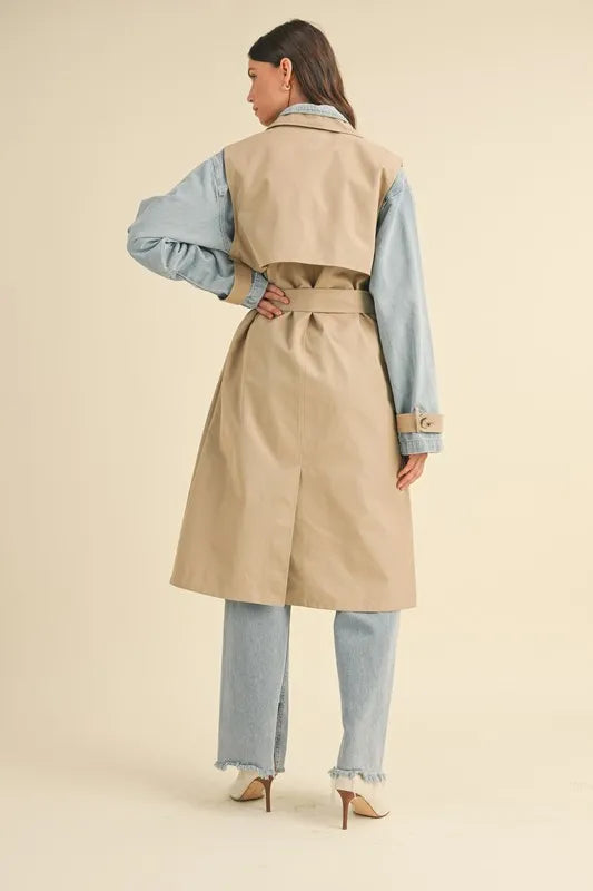MABLE Layered Look Trench Coat With Denim Jacket Trendsi