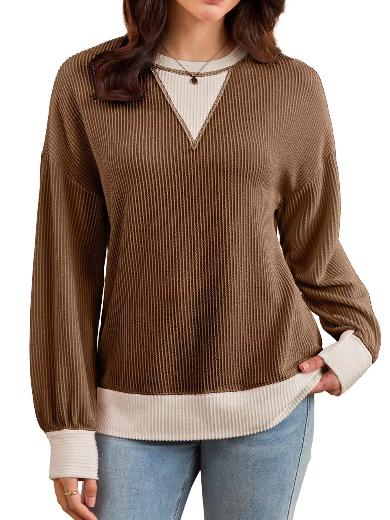 Contrast Dropped Shoulder Sweatshirt OutfitFlow