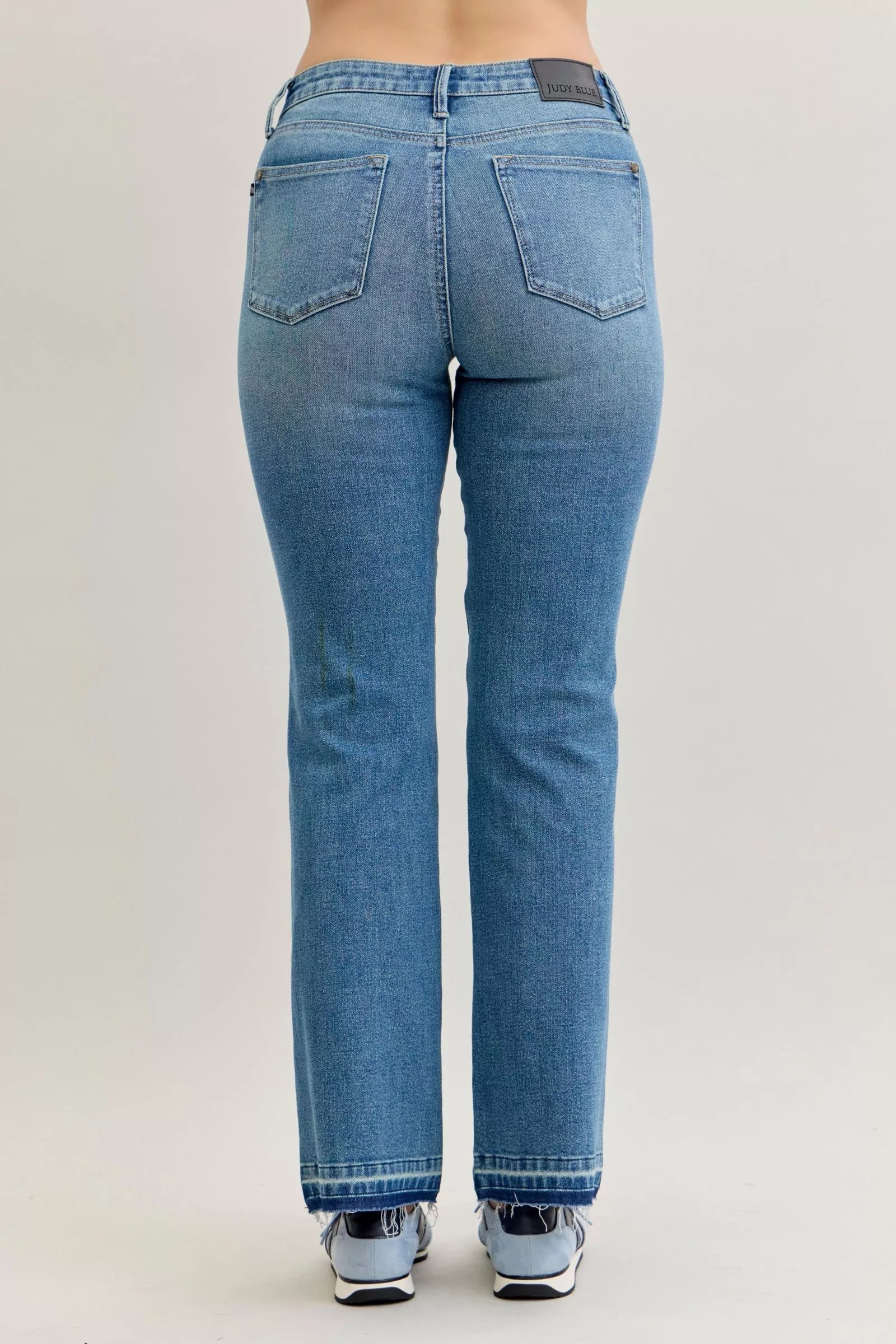 Judy Blue Full Size Mid Rise Slim Bootcut Tummy Control Release Hem Jeans Plus Size OutfitFlow