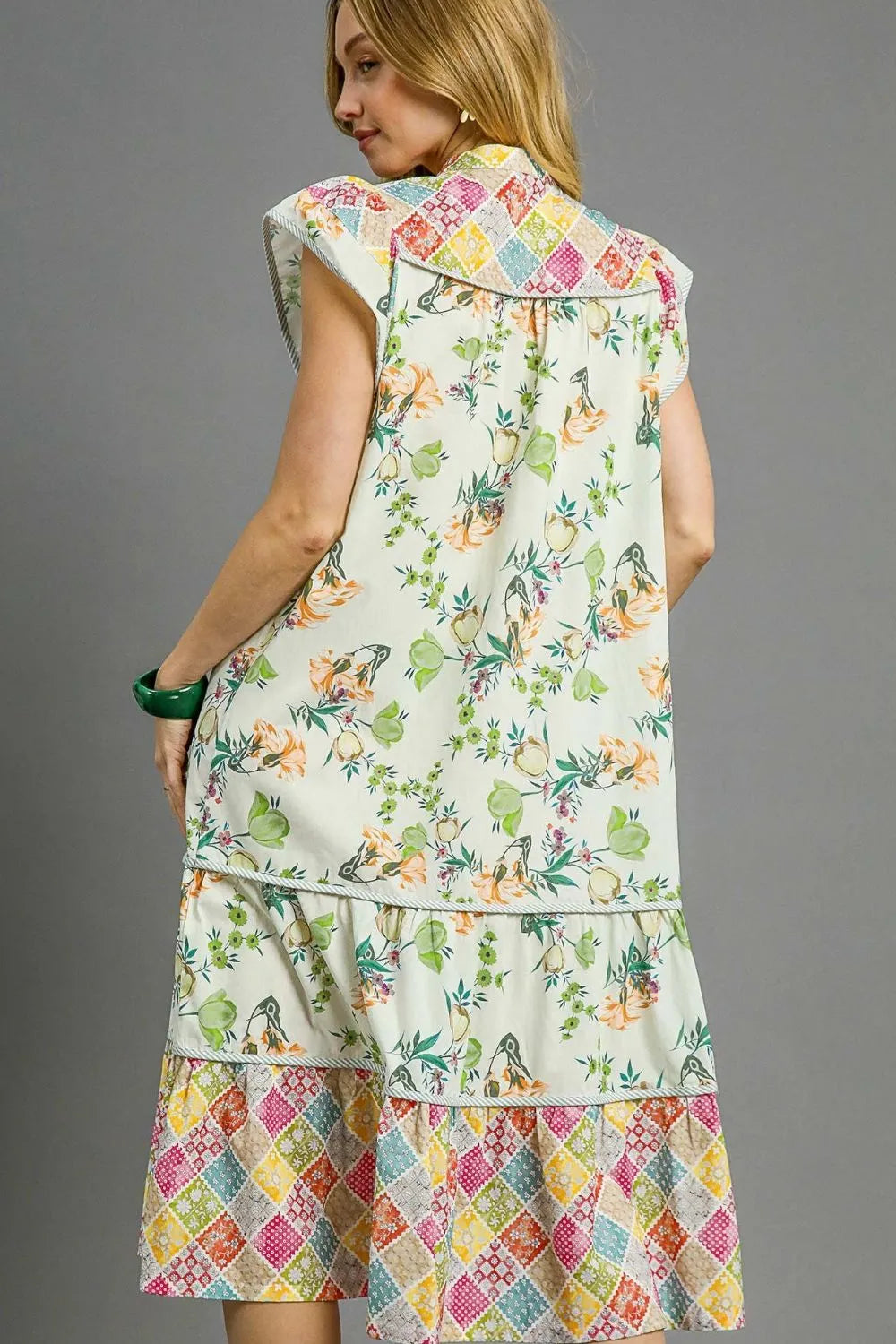 Umgee Patchwork Garden Midi Dress OutfitFlow