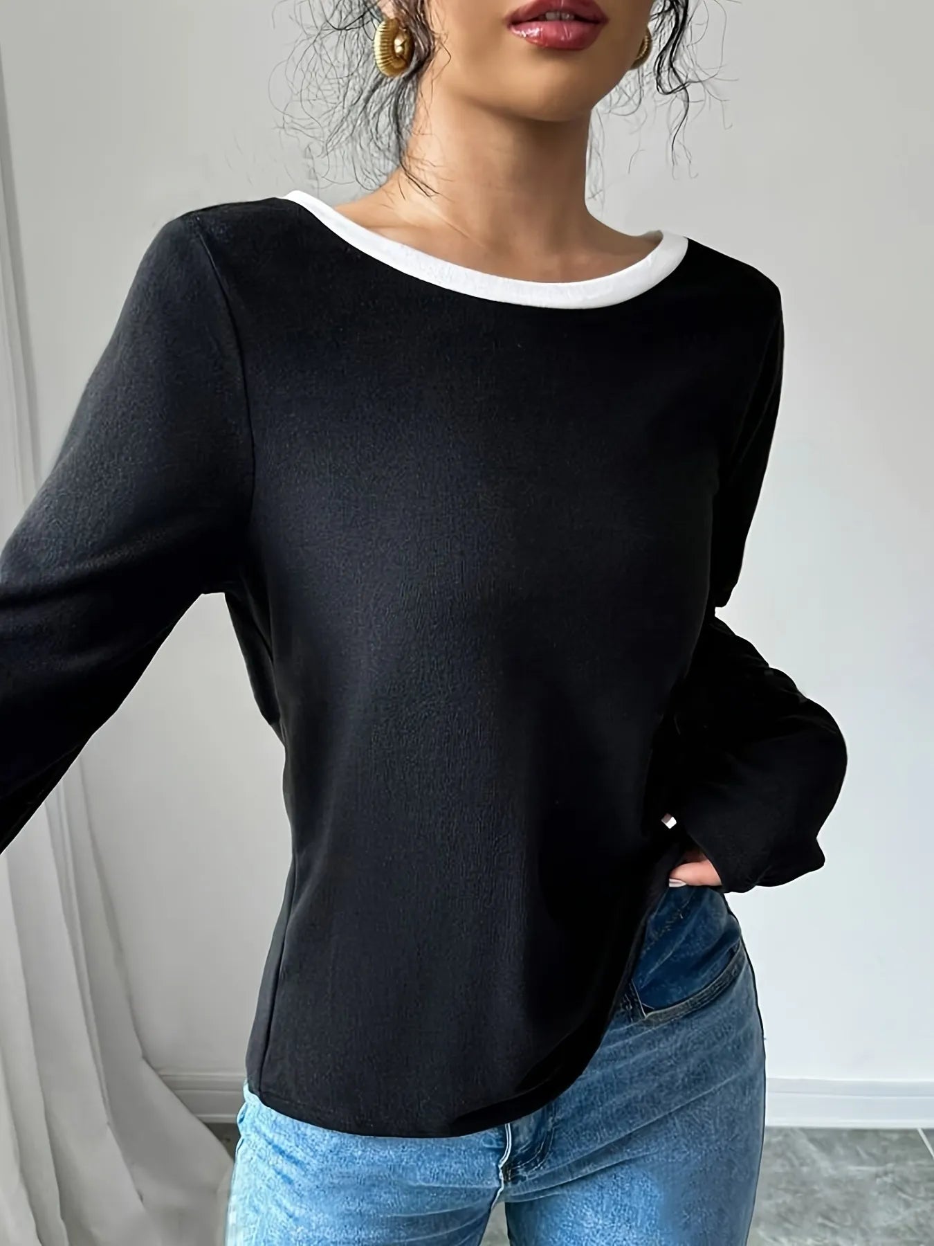 Long Sleeve Bow Tie Back T-Shirt OutfitFlow