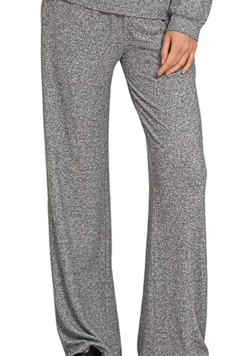 Zenana Soft Melange Long Sleeve Tee & Pants Set OutfitFlow