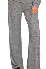 Zenana Soft Melange Long Sleeve Tee & Pants Set OutfitFlow