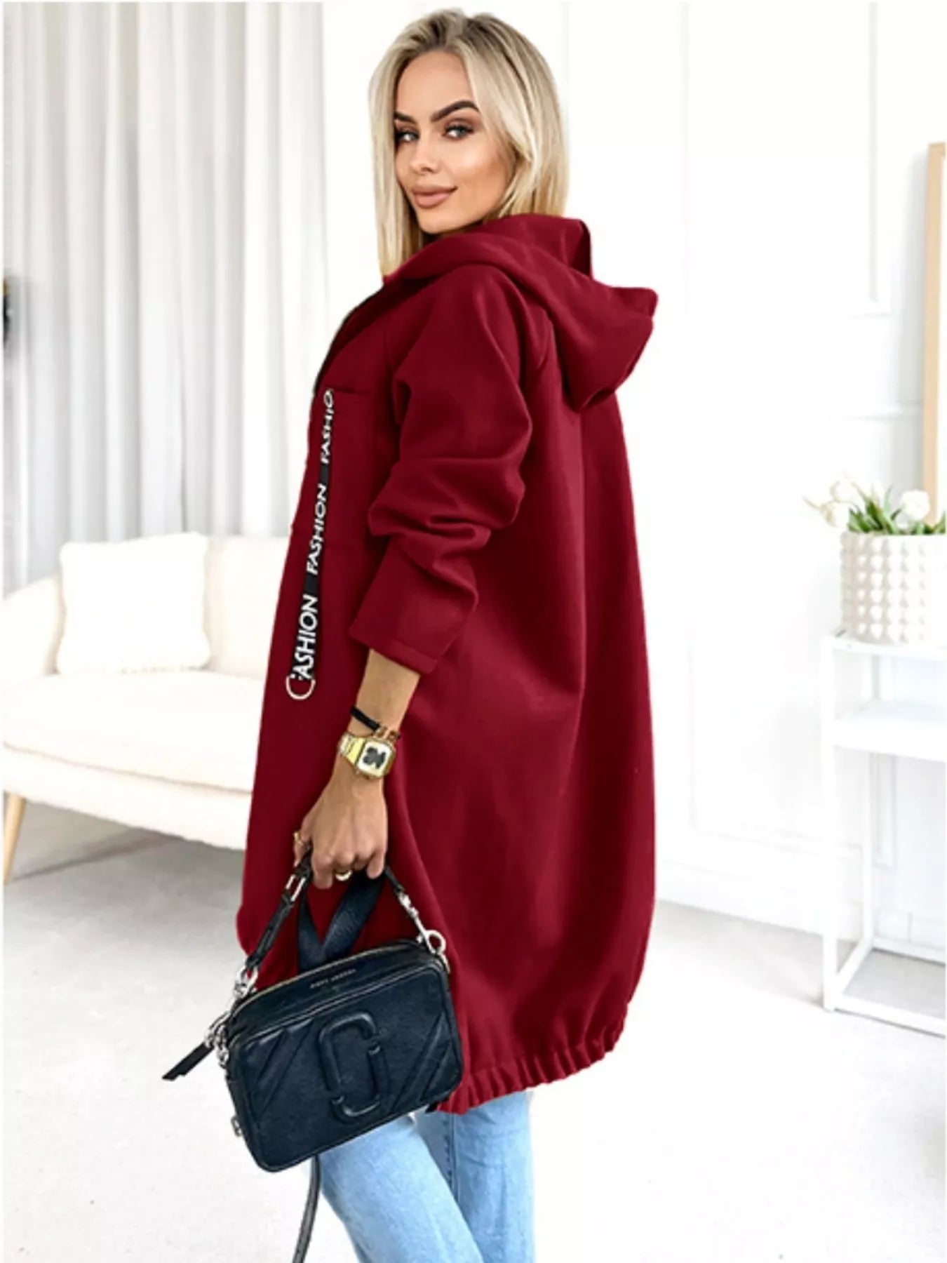 Full Size Zip Up Longline Hooded Outerwear Plus Size Trendsi
