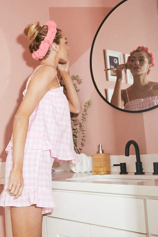 Lime 'N' Chili Gingham Ruffle Trim Cami and Shorts Pajama Set OutfitFlow