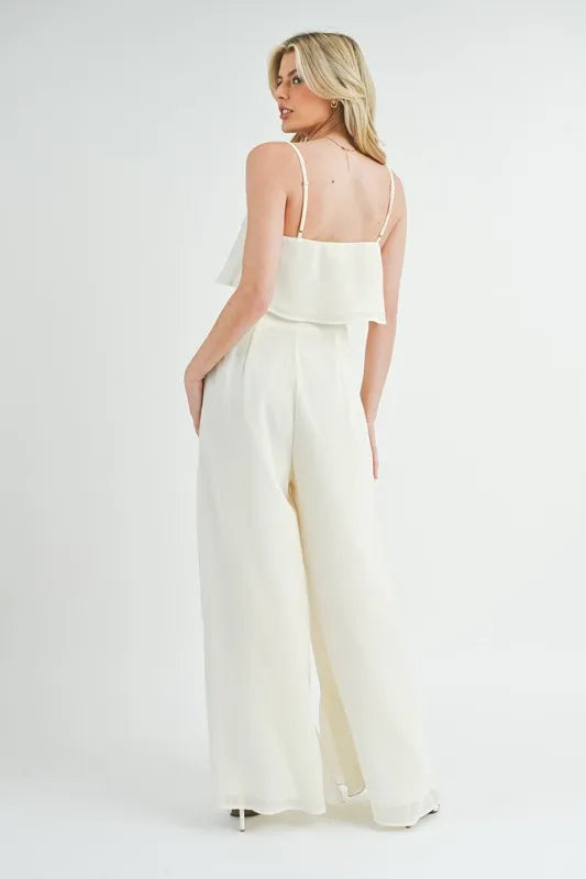 MABLE Crop Cami and Ruffled Wide Leg Pants Set OutfitFlow