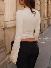 Lace Trim Long Sleeve T-Shirt Trendsi