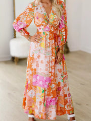 Vibrant Floral Long Sleeve Dress with Lace-Up Back Trendsi