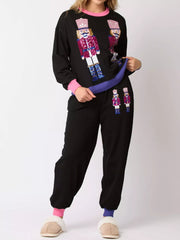 Nutcracker Contrast Trim Sweatshirt and Pants Set OutfitFlow