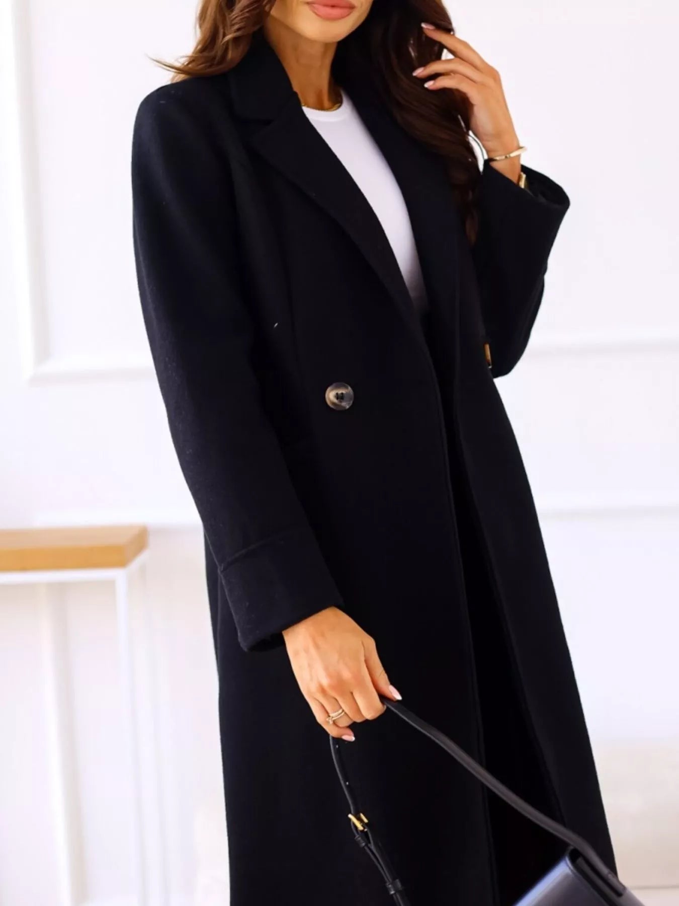 Lapel Collar Wool Blend Overcoat OutfitFlow