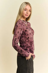 Davi & Dani Floral Mesh Long Sleeve Sheer Layering Top OutfitFlow