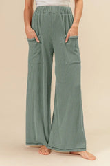 BiBi 2tone Cord Rib Waist Band Side Pocket Pants DK SAGE OutfitFlow