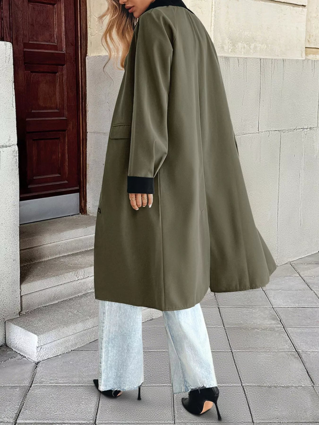Contrast Collar Button Up Coat Trendsi