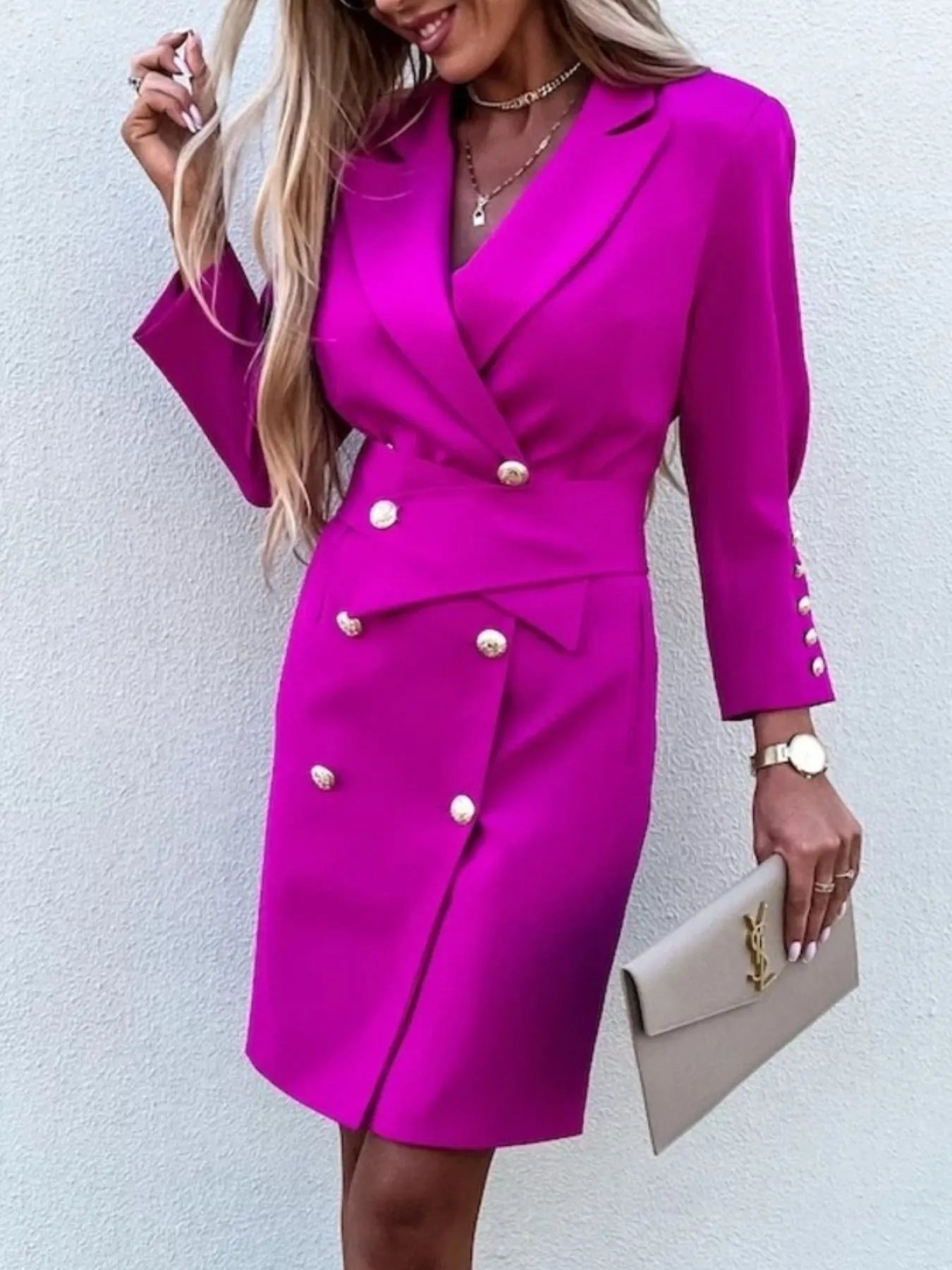 Double-Breasted Lapel Collar Longline Blazer OutfitFlow