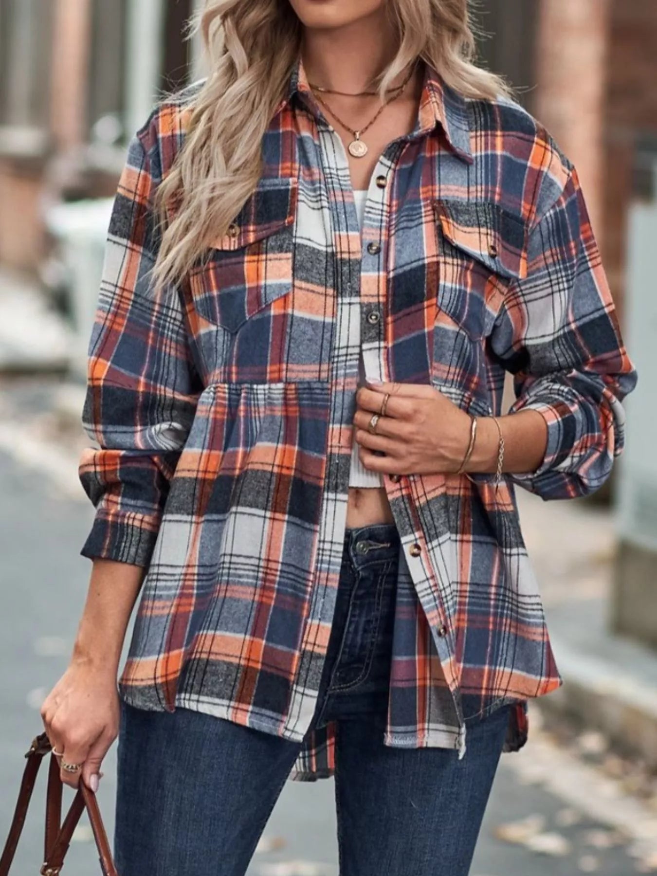 Plaid Button-Down Long Sleeve Shirt OutfitFlow