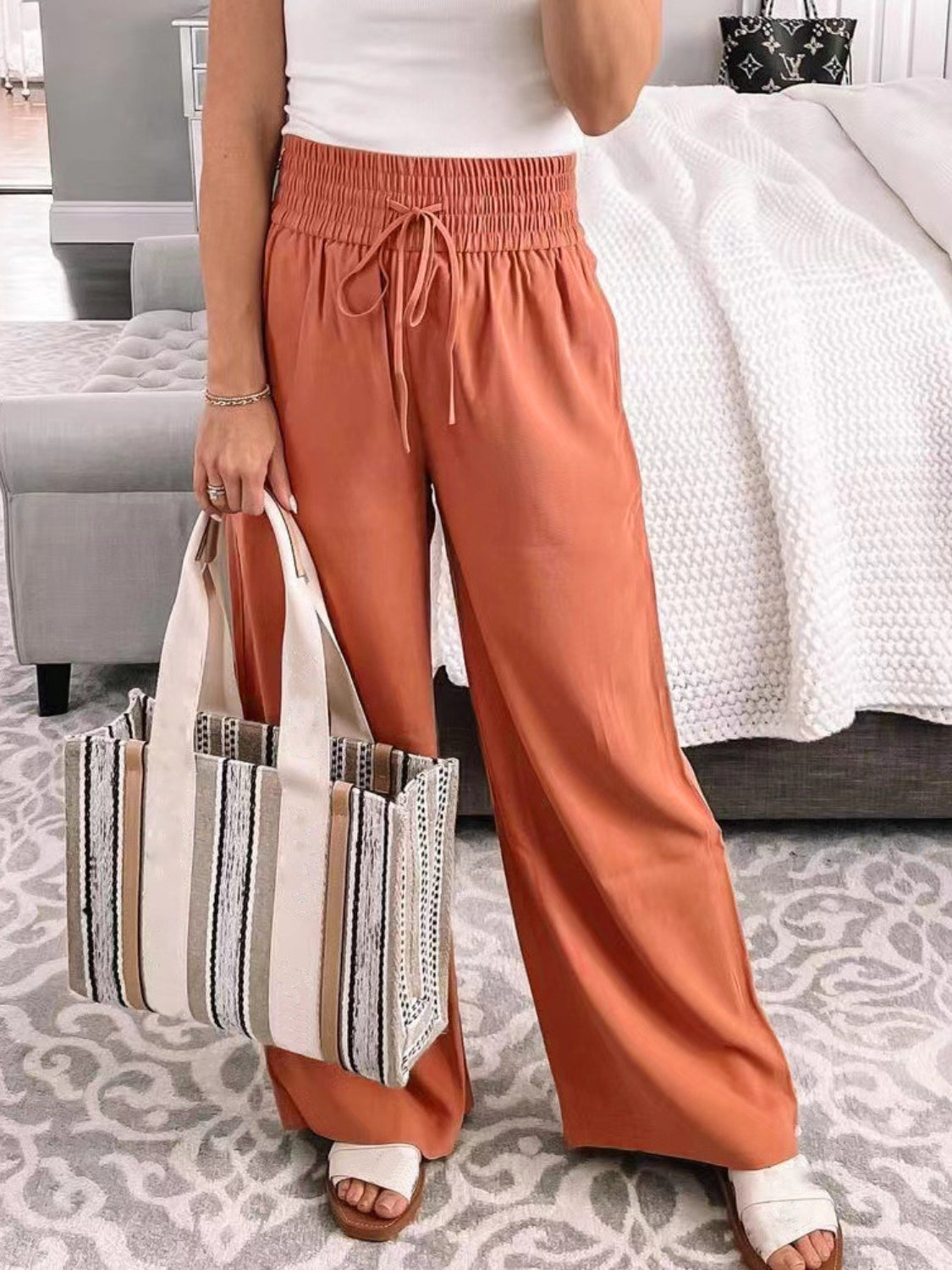 Outfit Flow - Full Size Drawstring High Waist Wide Leg Pants